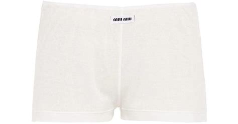 White Ribbed Knit Boxer Shorts .